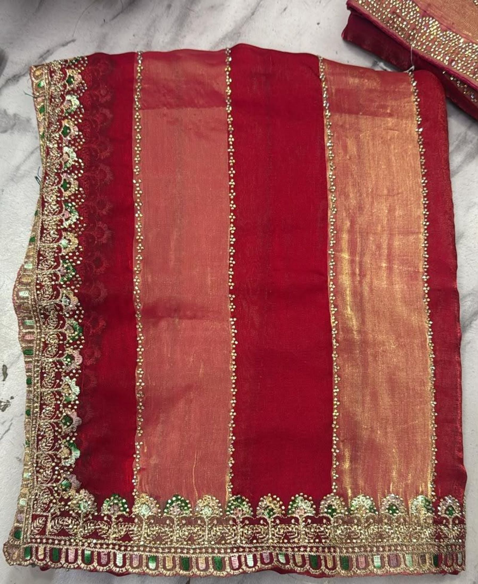 Gulabi Shringar Striped Embroidered Saree view 5