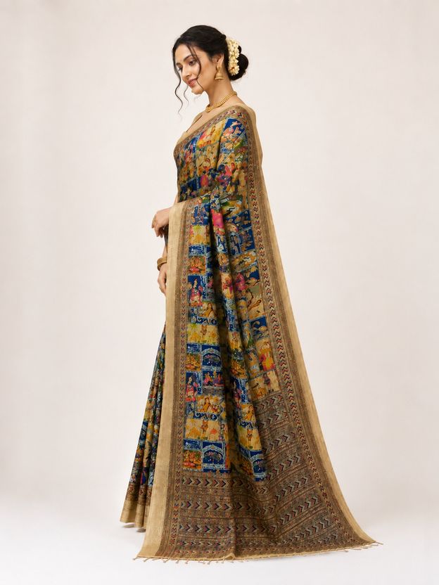 Heritage Canvas Pichwai Block Mosaic Saree view 3