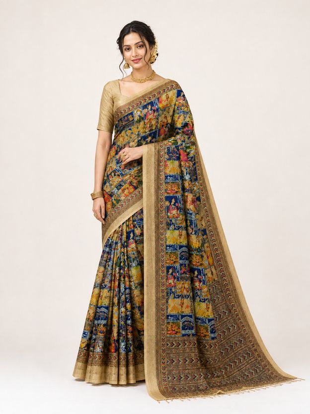 Heritage Canvas Pichwai Block Mosaic Saree view 5