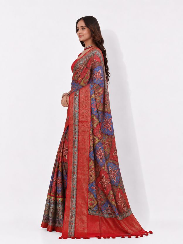Rangrez Royale Crimson Paisley Jacquard Saree view 3