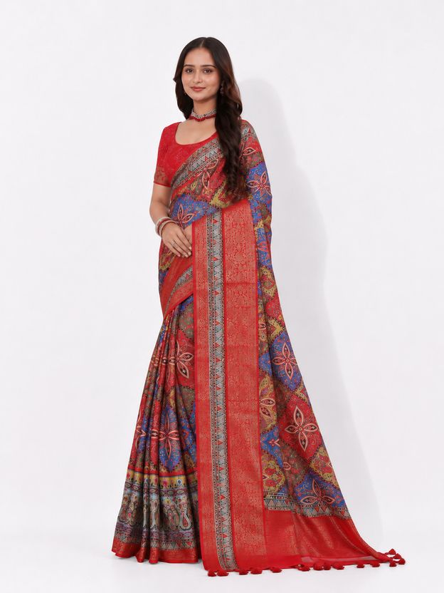 Rangrez Royale Crimson Paisley Jacquard Saree view 5